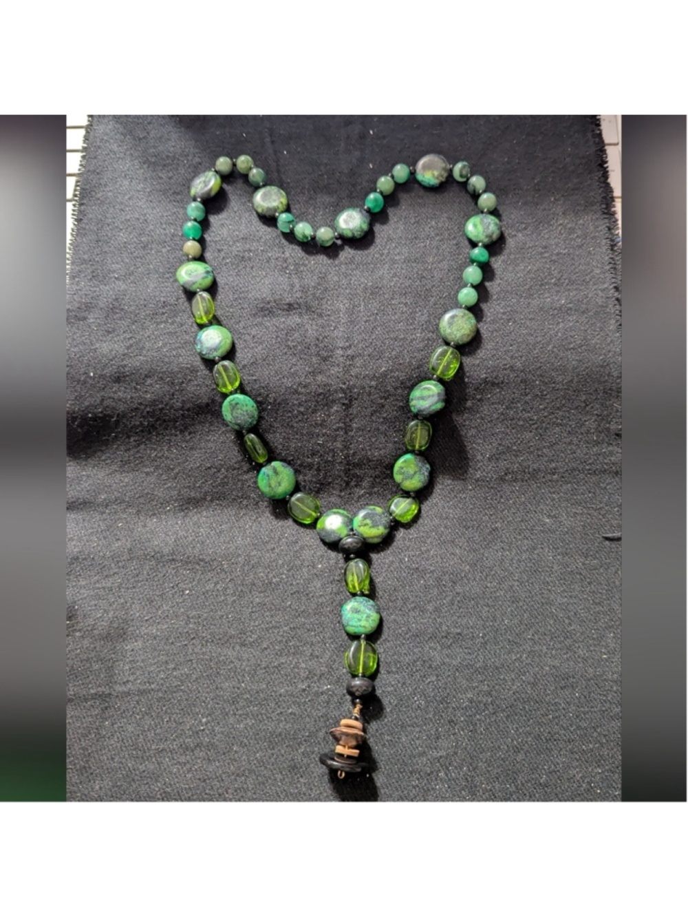 Green And Black Chrysocolla And Aventurine Gemstone Beaded Necklace